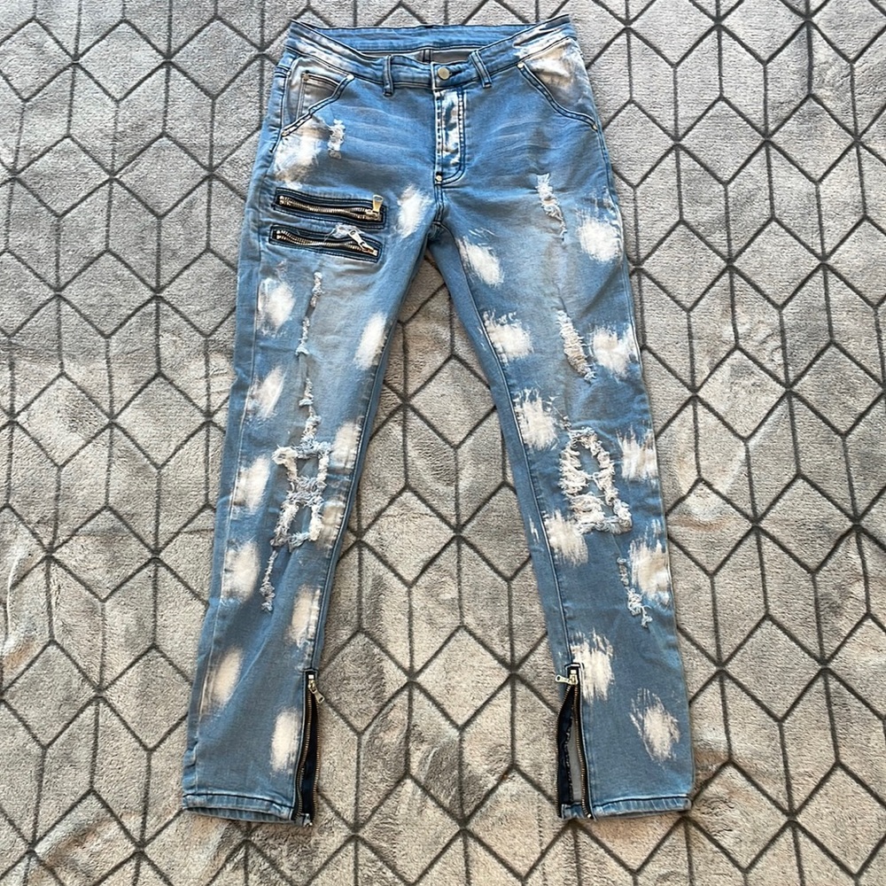 HENGAO Mens Fashion Slim Fit Skinny Destroyed Ripped Jeans